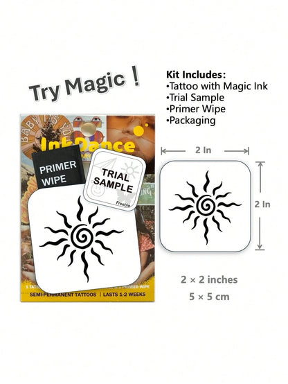 1 Kit " Spiral Sun" New Technology Tattoo Sticker, Semi-Permanent, Boho, Bold, Y2K, Temporary Tattoo, Fake Tattoo, Waterproof & Long-Lasting Realistic Design, Plant-Based Formula, InkDance, Ink Dance