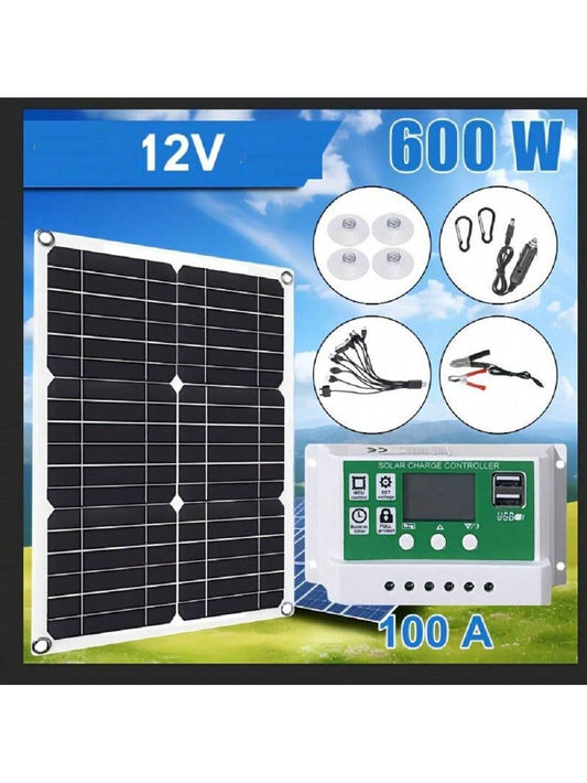 1 Pack Waterproof Solar Panel Battery Charger, 600 Watts Solar Panel Kit 100A 12V Battery Charger With Controller Caravan Boat