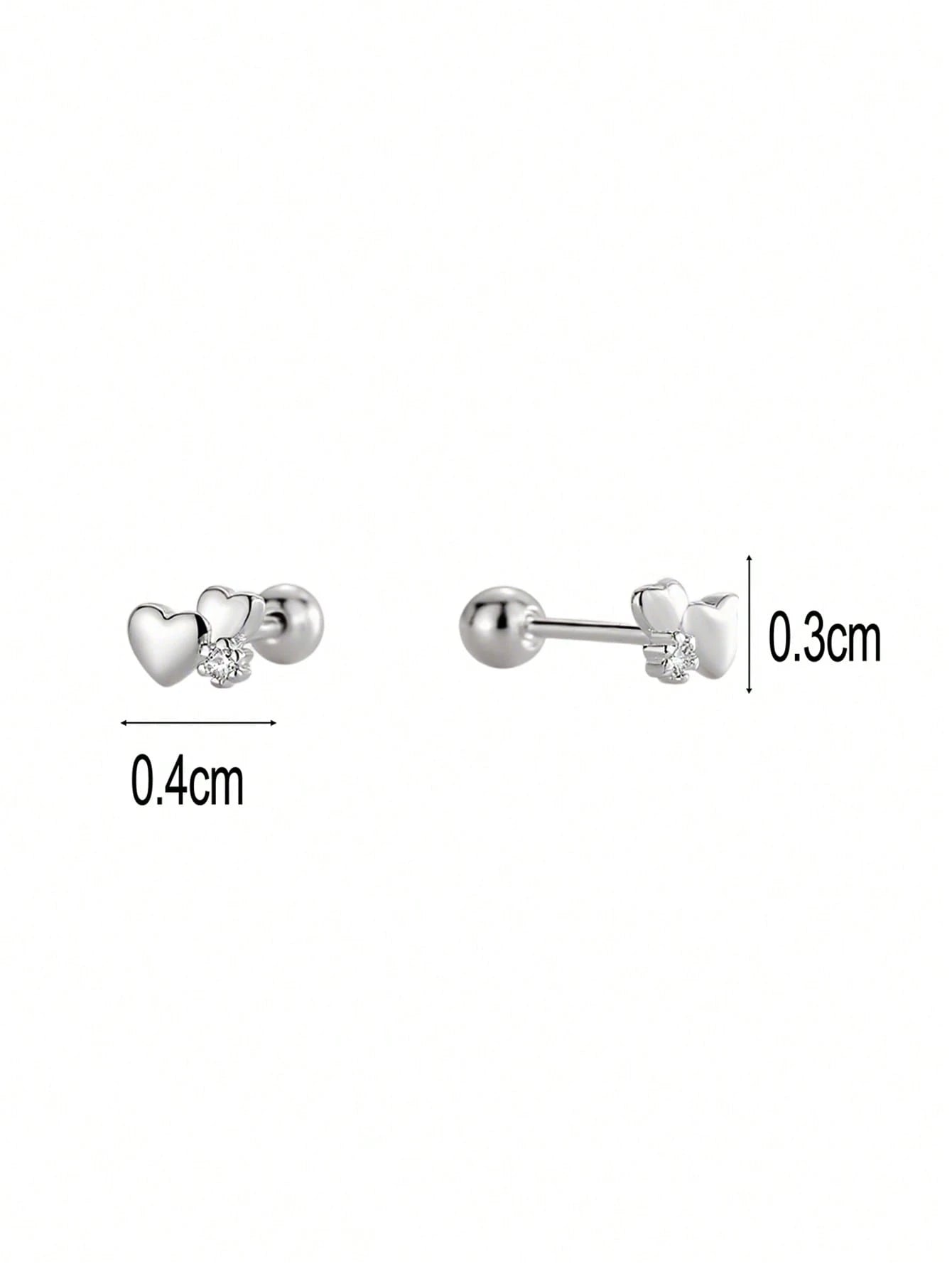 1 Pair 925 Sterling Silver Hypoallergenic Double Heart Stud Earrings, Adorable And Cute Design With Sparkling Cubic Zirconia, Spiral Ear Backs For Secure Wear, Comes In Gift Box, Suitable For Daily We