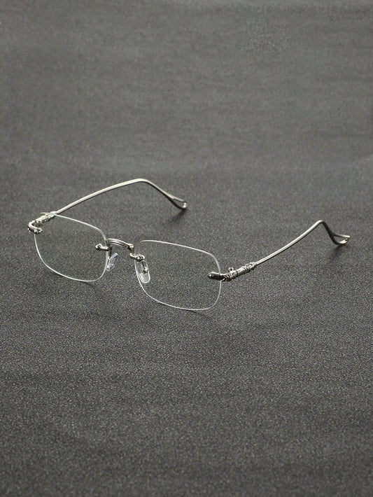 1 Pair Frameless Elegant Classic Retro Popular Design Modern Minimalist Style Men's Transparent Glasses, Suitable For Back To School, Daily Life, Outdoor Leisure Activities, Office Reading, Business F