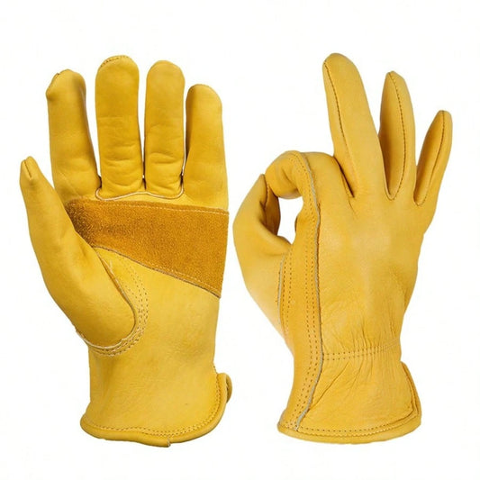 1 Pair High-Quality Cowhide Leather Work Gloves, Heavy Duty Anti-Slip Durable Safety Gloves Suitable For Gardening/Construction/Welding/Yard Work