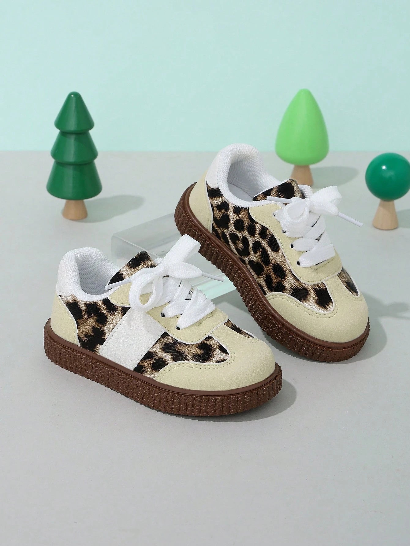 1 Pair New Leopard Print Patchwork Lace-Up Sneakers For Baby Boys And Girls, Casual Flat Shoes, Comfortable Lightweight Everyday Versatile