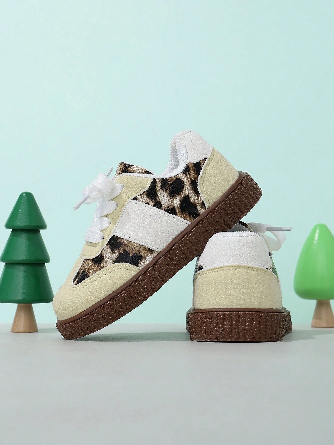 1 Pair New Leopard Print Patchwork Lace-Up Sneakers For Baby Boys And Girls, Casual Flat Shoes, Comfortable Lightweight Everyday Versatile