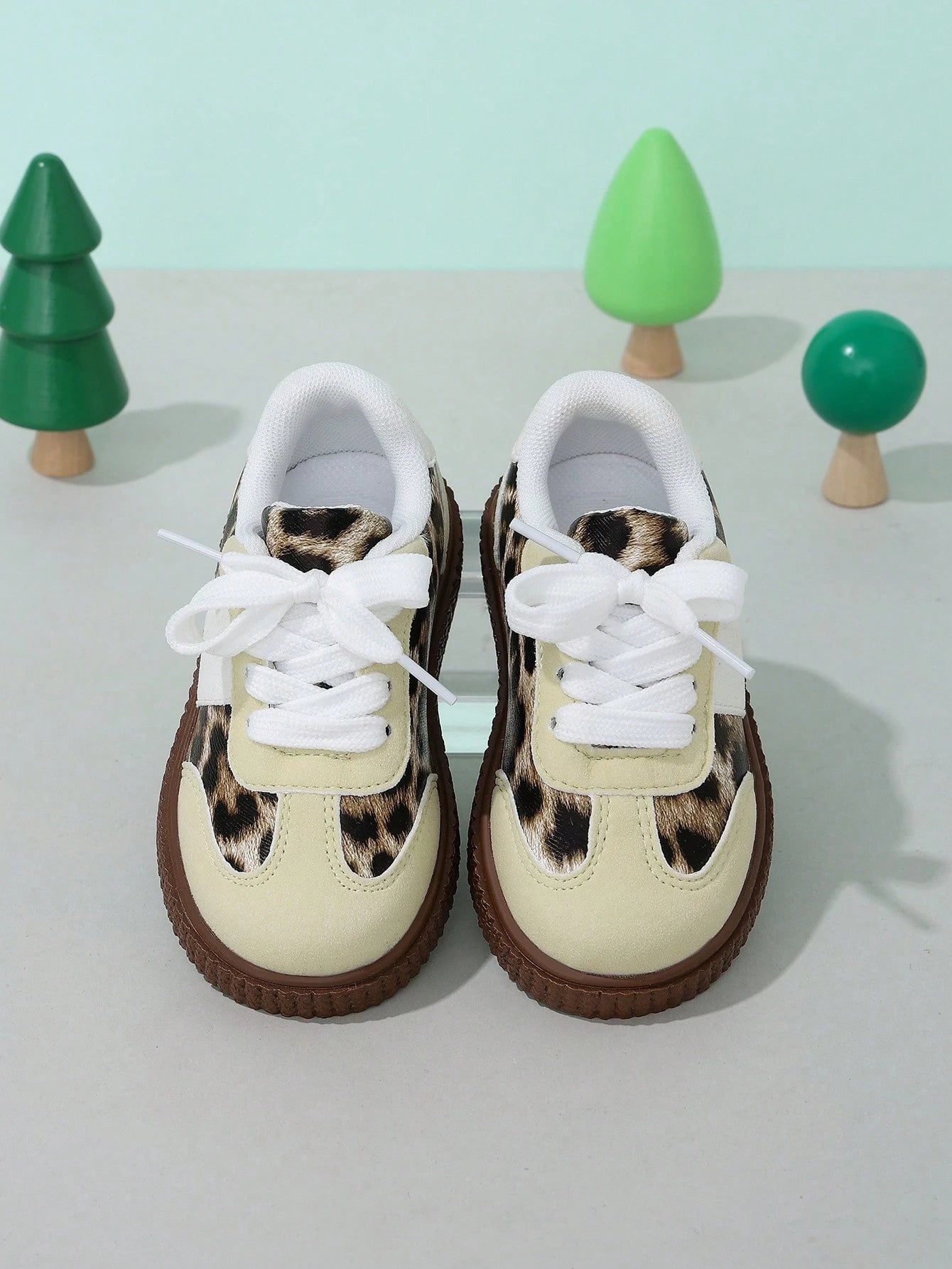 1 Pair New Leopard Print Patchwork Lace-Up Sneakers For Baby Boys And Girls, Casual Flat Shoes, Comfortable Lightweight Everyday Versatile