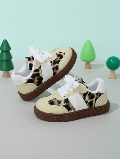 1 Pair New Leopard Print Patchwork Lace-Up Sneakers For Baby Boys And Girls, Casual Flat Shoes, Comfortable Lightweight Everyday Versatile