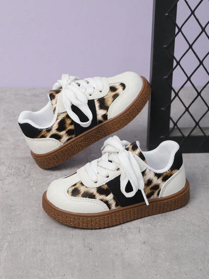 1 Pair New Soft-Sole Leopard Print Children's Casual Sports Shoes, Unisex Toddler Vintage Patchwork Non-Slip Running Shoes For Spring & Autumn