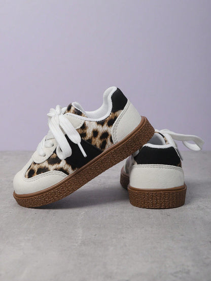 1 Pair New Soft-Sole Leopard Print Children's Casual Sports Shoes, Unisex Toddler Vintage Patchwork Non-Slip Running Shoes For Spring & Autumn