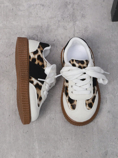 1 Pair New Soft-Sole Leopard Print Children's Casual Sports Shoes, Unisex Toddler Vintage Patchwork Non-Slip Running Shoes For Spring & Autumn