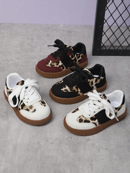 1 Pair New Soft-Sole Leopard Print Children's Casual Sports Shoes, Unisex Toddler Vintage Patchwork Non-Slip Running Shoes For Spring & Autumn