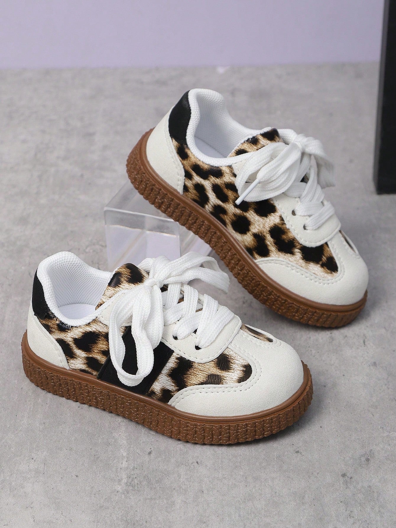 1 Pair New Soft-Sole Leopard Print Children's Casual Sports Shoes, Unisex Toddler Vintage Patchwork Non-Slip Running Shoes For Spring & Autumn