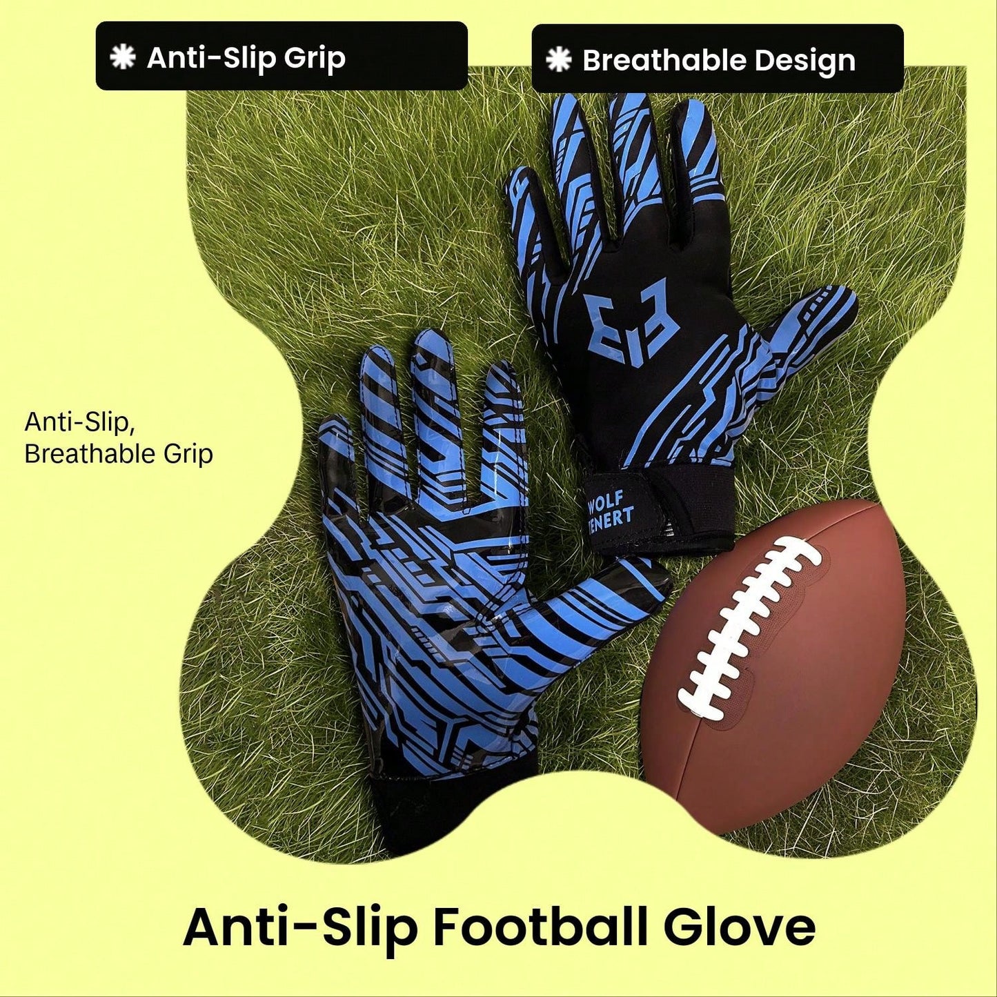1 Pair Professional American Football Gloves, High Grip Silicone Palm Rugby Gloves Breathable Flexible Sports Gloves, Durable Wrist Support Anti-Sweat Athletic Gloves For Rugby Training Match