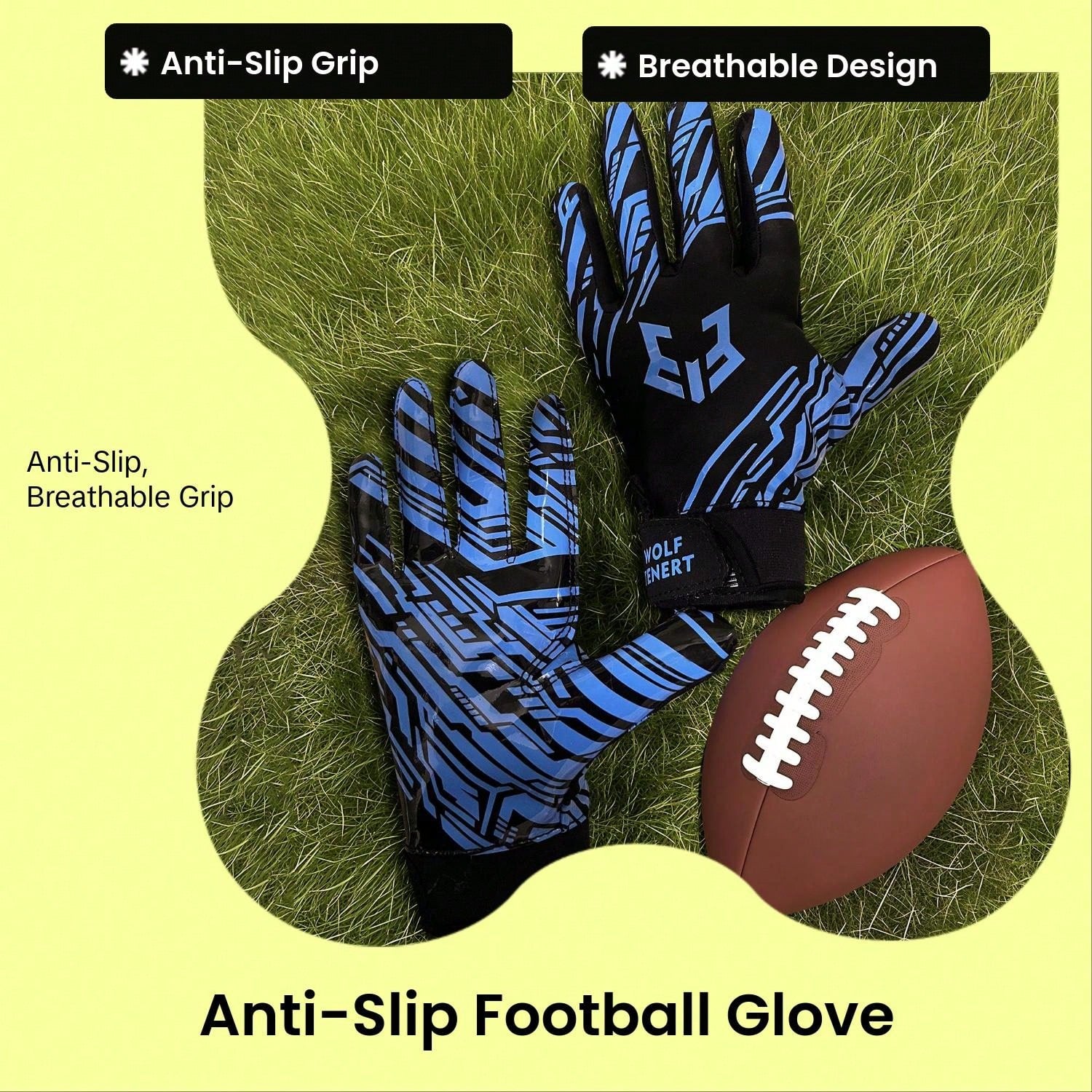 1 Pair Professional American Football Gloves, High Grip Silicone Palm Rugby Gloves Breathable Flexible Sports Gloves, Durable Wrist Support Anti-Sweat Athletic Gloves For Rugby Training Match