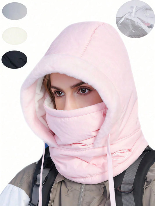 1 Pc Black & Pink Waterproof Balaclava Ski 3-In-1 Mask, Warm Wool Windproof Face Mask For Men & Women In Cold Weather, Warm Face Mask Cap