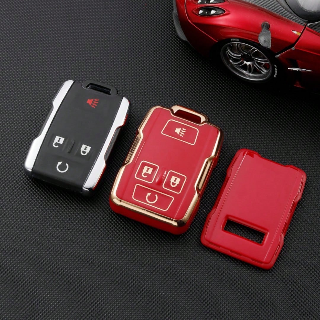 1 Pc Key Fob Cover TPU Car Key Case With Keychain Shell 360 Degree Protection For GMC For Chevrolet For S-Ilverado For Suburban For Tahoe For Yukon Anti Fall And Dust-Proof Keybag