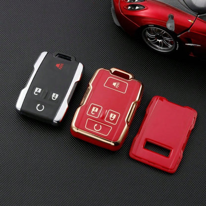 1 Pc Key Fob Cover TPU Car Key Case With Keychain Shell 360 Degree Protection For GMC For Chevrolet For S-Ilverado For Suburban For Tahoe For Yukon Anti Fall And Dust-Proof Keybag