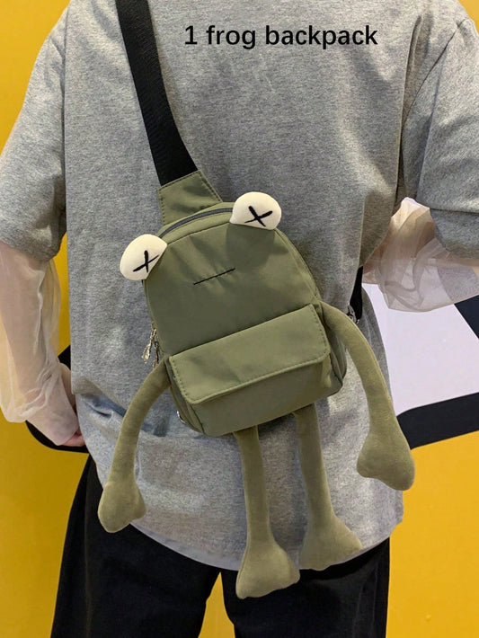 1 Pce Fashion Cartoon Nylon Frog Chest Bag, Unisex Mini Asymmetric Water-Resistant Crossbody Bag, Fits Phone, Ideal For Work, Shopping & Travel