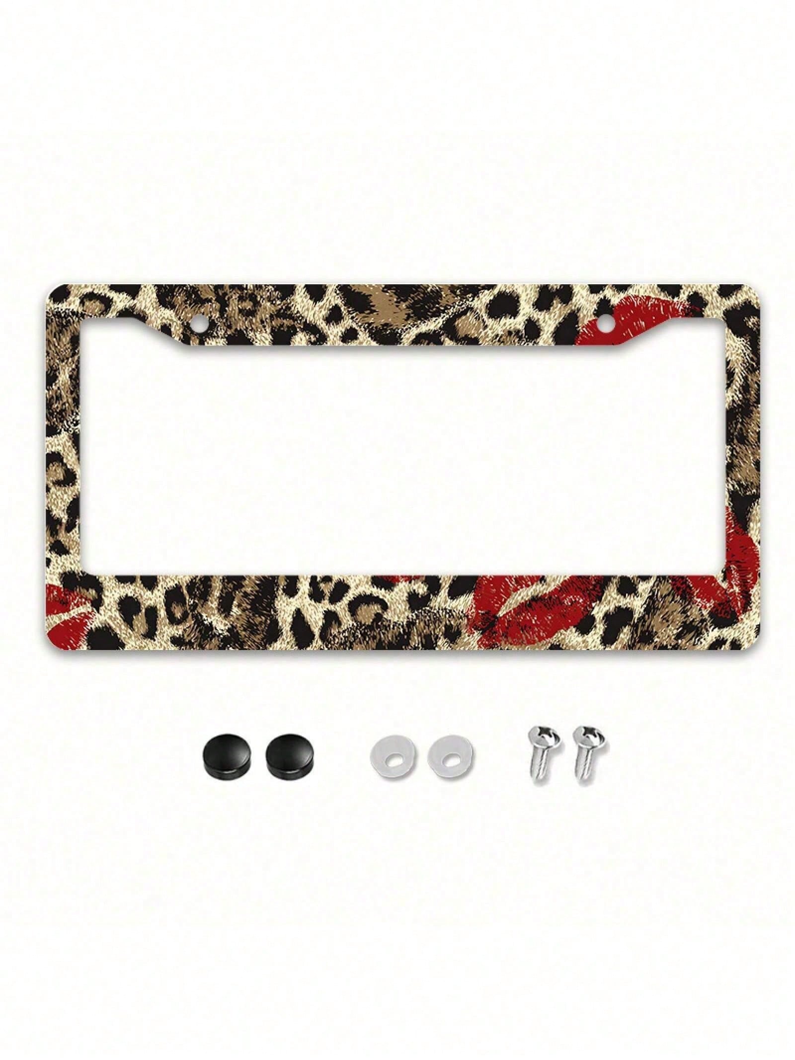 1 Piece 12.2 X 6.3inch, Metal License Plate Frame, Featuring A Fun Leopard Print Design With A Bright Red Lipstick Print As A Highlight, Perfect For Injecting Fashion And Personality Into Your Car,Ca