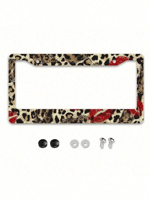 1 Piece 12.2 X 6.3inch, Metal License Plate Frame, Featuring A Fun Leopard Print Design With A Bright Red Lipstick Print As A Highlight, Perfect For Injecting Fashion And Personality Into Your Car,Ca