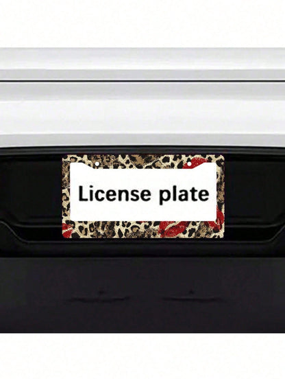 1 Piece 12.2 X 6.3inch, Metal License Plate Frame, Featuring A Fun Leopard Print Design With A Bright Red Lipstick Print As A Highlight, Perfect For Injecting Fashion And Personality Into Your Car,Ca