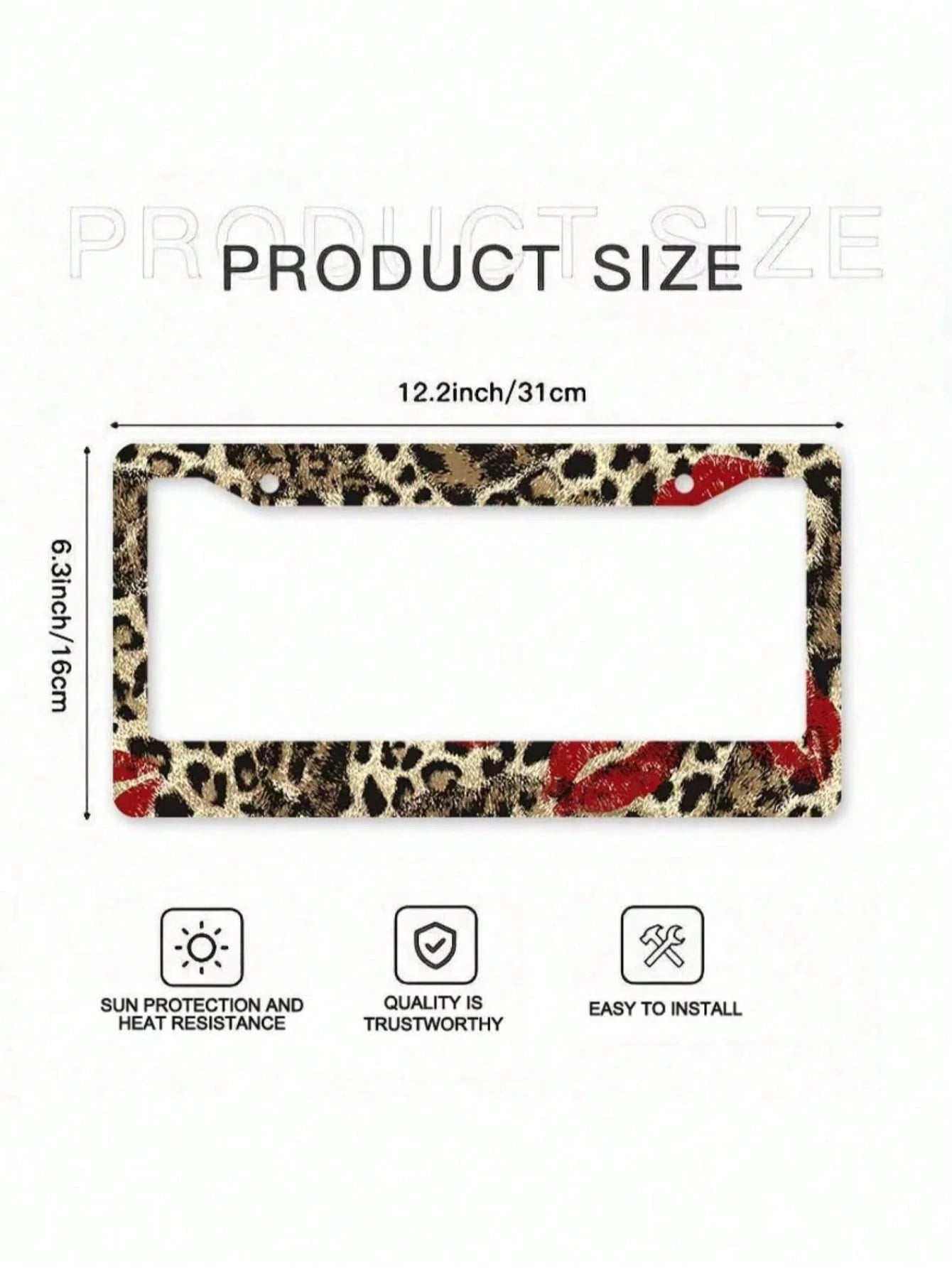 1 Piece 12.2 X 6.3inch, Metal License Plate Frame, Featuring A Fun Leopard Print Design With A Bright Red Lipstick Print As A Highlight, Perfect For Injecting Fashion And Personality Into Your Car,Ca