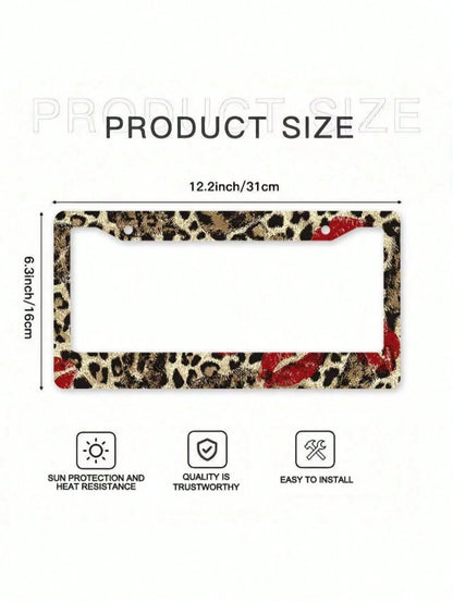 1 Piece 12.2 X 6.3inch, Metal License Plate Frame, Featuring A Fun Leopard Print Design With A Bright Red Lipstick Print As A Highlight, Perfect For Injecting Fashion And Personality Into Your Car,Ca