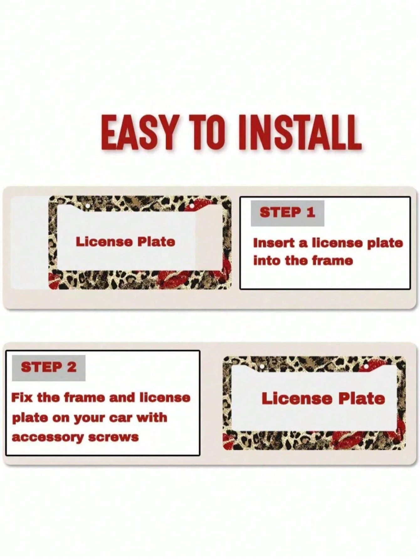 1 Piece 12.2 X 6.3inch, Metal License Plate Frame, Featuring A Fun Leopard Print Design With A Bright Red Lipstick Print As A Highlight, Perfect For Injecting Fashion And Personality Into Your Car,Ca