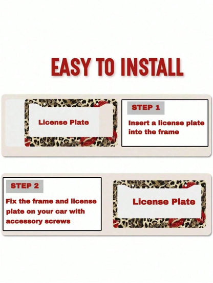 1 Piece 12.2 X 6.3inch, Metal License Plate Frame, Featuring A Fun Leopard Print Design With A Bright Red Lipstick Print As A Highlight, Perfect For Injecting Fashion And Personality Into Your Car,Ca