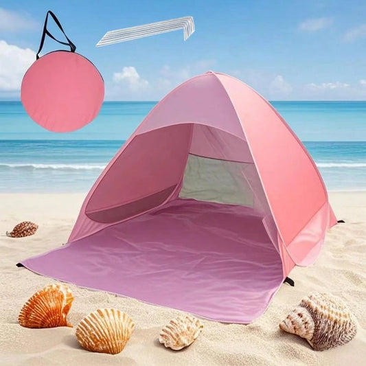 1 Piece Instant Pop Up Beach Camping Tent- Spacious Outdoor Shade Tent With Carrying Bag, Suitable For Family And Friends, Blue, Triangle Design, Polyester Fiber Fabric, Great For Beach, Camping, Hik