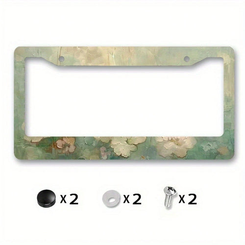 1 Piece Light Green Abstract Floral Metal License Plate Frame, 12.2x6.3 Inch, Suitable For US Vehicles, Waterproof And Rustproof, Car Accessories, License Plate Frame, Car Decor, Women's Car Accessori