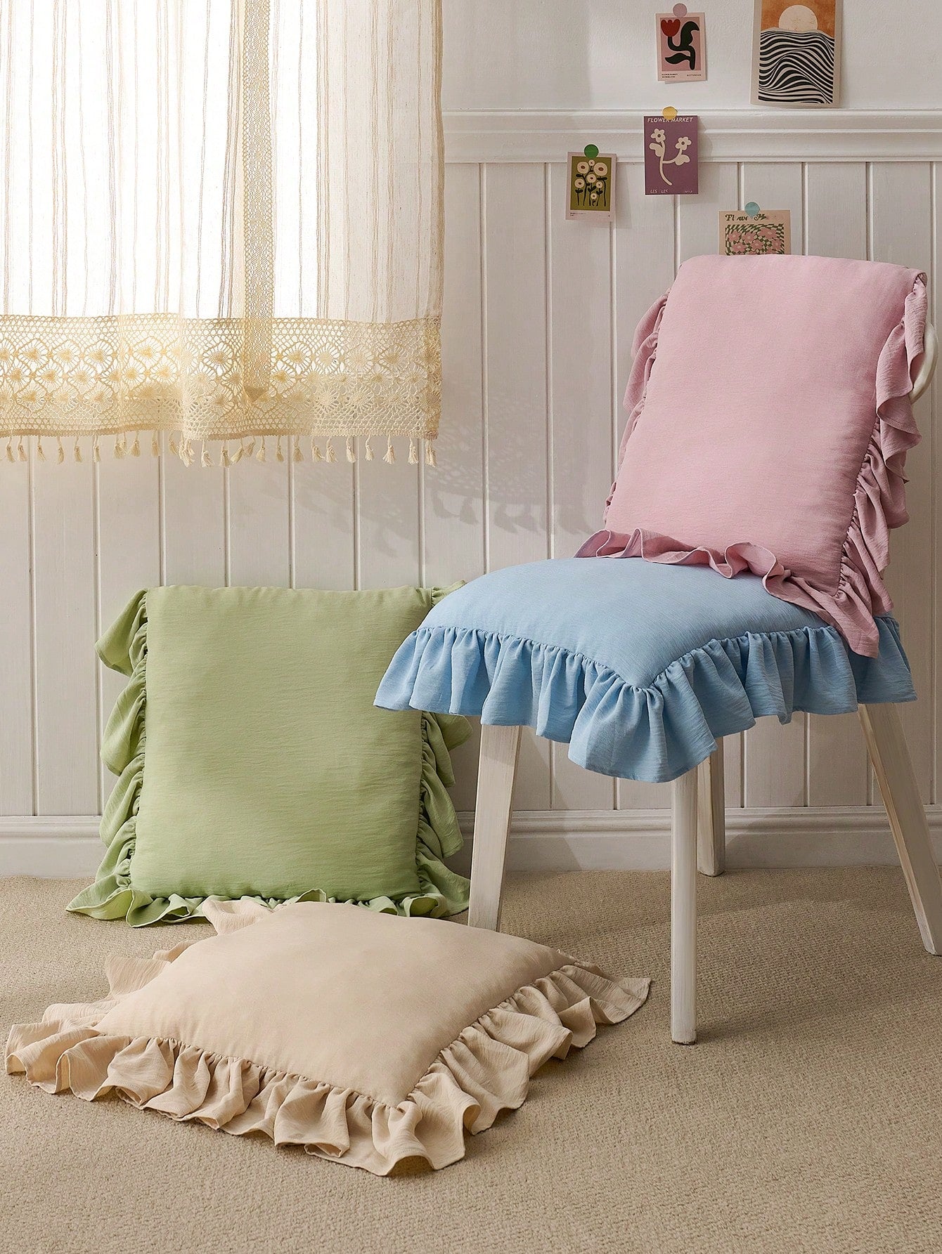 1 Piece, Lotus Leaf Lace Seat Cushion, Dining Chair Cushion With Cushion Core Belt, Strap Can Be Fixed, Comfortable And Non-Slip, Universal In All Seasons