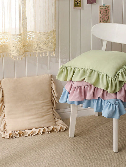 1 Piece, Lotus Leaf Lace Seat Cushion, Dining Chair Cushion With Cushion Core Belt, Strap Can Be Fixed, Comfortable And Non-Slip, Universal In All Seasons