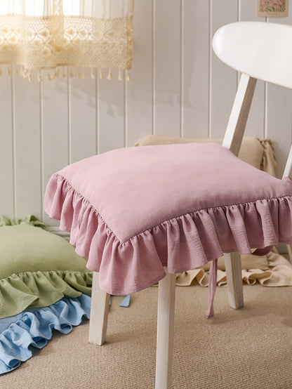 1 Piece, Lotus Leaf Lace Seat Cushion, Dining Chair Cushion With Cushion Core Belt, Strap Can Be Fixed, Comfortable And Non-Slip, Universal In All Seasons