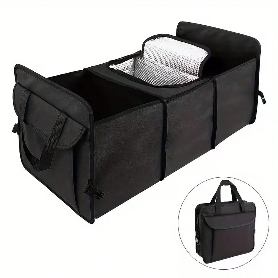 1-Piece Multi-Functional Foldable 3-Compartment Car Trunk Organizer, Storage Box, Insulated Storage Bag, Car Cooler Bag, Large Insulated Car Storage Bag, Insulated And Refrigerated Storage Bag
