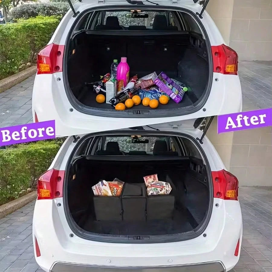 1-Piece Multi-Functional Foldable 3-Compartment Car Trunk Organizer, Storage Box, Insulated Storage Bag, Car Cooler Bag, Large Insulated Car Storage Bag, Insulated And Refrigerated Storage Bag