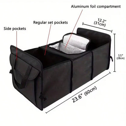 1-Piece Multi-Functional Foldable 3-Compartment Car Trunk Organizer, Storage Box, Insulated Storage Bag, Car Cooler Bag, Large Insulated Car Storage Bag, Insulated And Refrigerated Storage Bag