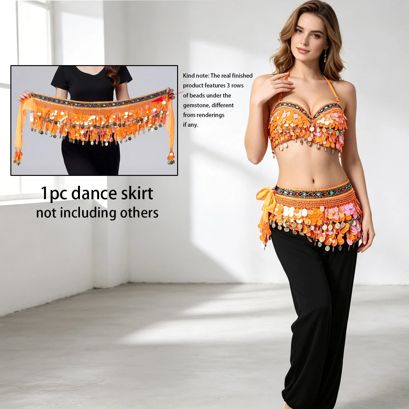 1 Piece Of Belly Dance Costume With Sequins And Tassel Sequins Skirt, Suitable For Festivals, Parties, Nightclubs, Beachwear, Exotic Clothing Decoration, Bohemian, Retro Style,. Each Accessories For W