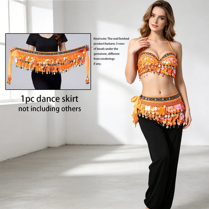 1 Piece Of Belly Dance Costume With Sequins And Tassel Sequins Skirt, Suitable For Festivals, Parties, Nightclubs, Beachwear, Exotic Clothing Decoration, Bohemian, Retro Style,. Each Accessories For W