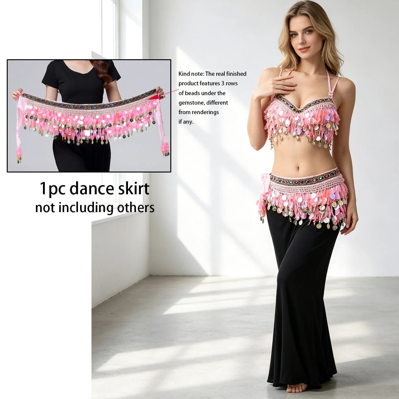 1 Piece Of Belly Dance Costume With Sequins And Tassel Sequins Skirt, Suitable For Festivals, Parties, Nightclubs, Beachwear, Exotic Clothing Decoration, Bohemian, Retro Style,. Each Accessories For W