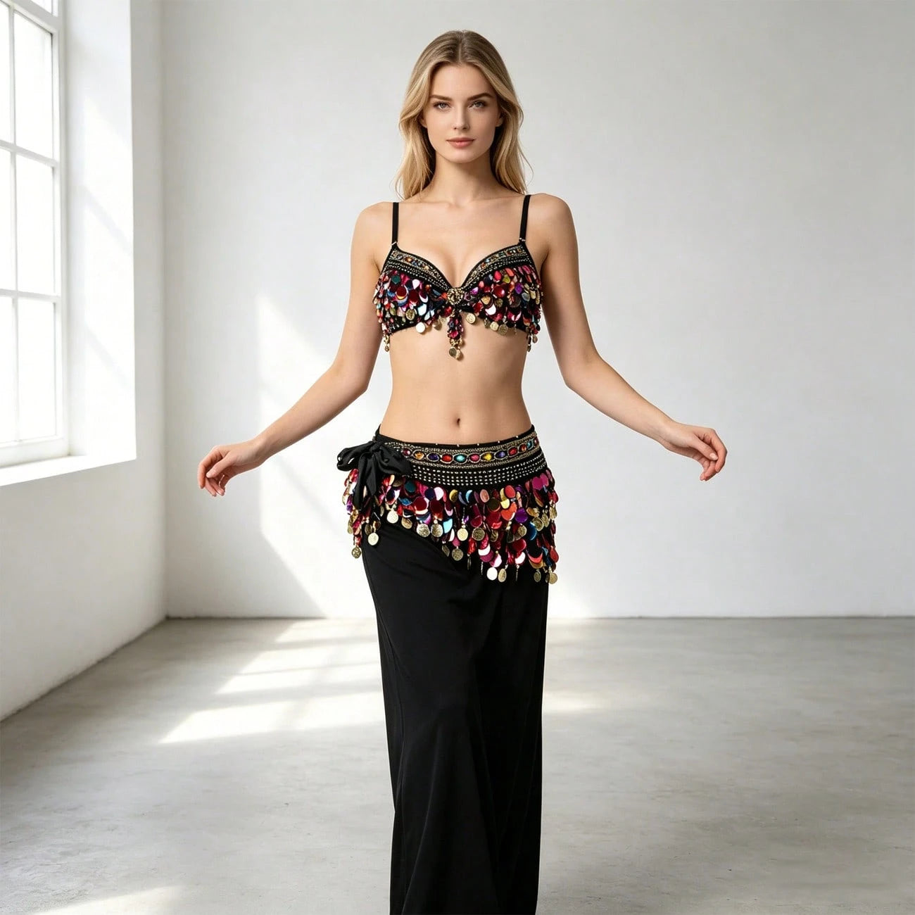 1 Piece Of Belly Dance Costume With Sequins And Tassel Sequins Skirt, Suitable For Festivals, Parties, Nightclubs, Beachwear, Exotic Clothing Decoration, Bohemian, Retro Style,. Each Accessories For W