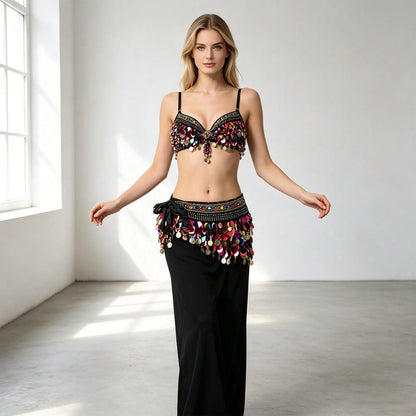 1 Piece Of Belly Dance Costume With Sequins And Tassel Sequins Skirt, Suitable For Festivals, Parties, Nightclubs, Beachwear, Exotic Clothing Decoration, Bohemian, Retro Style,. Each Accessories For W