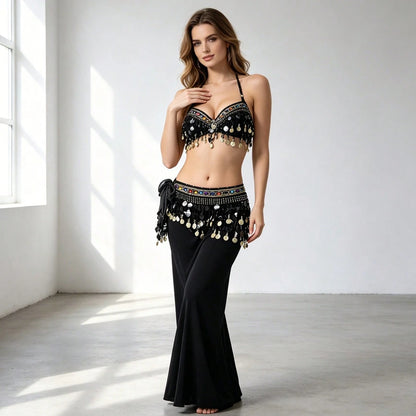 1 Piece Of Belly Dance Costume With Sequins And Tassel Sequins Skirt, Suitable For Festivals, Parties, Nightclubs, Beachwear, Exotic Clothing Decoration, Bohemian, Retro Style,. Each Accessories For W