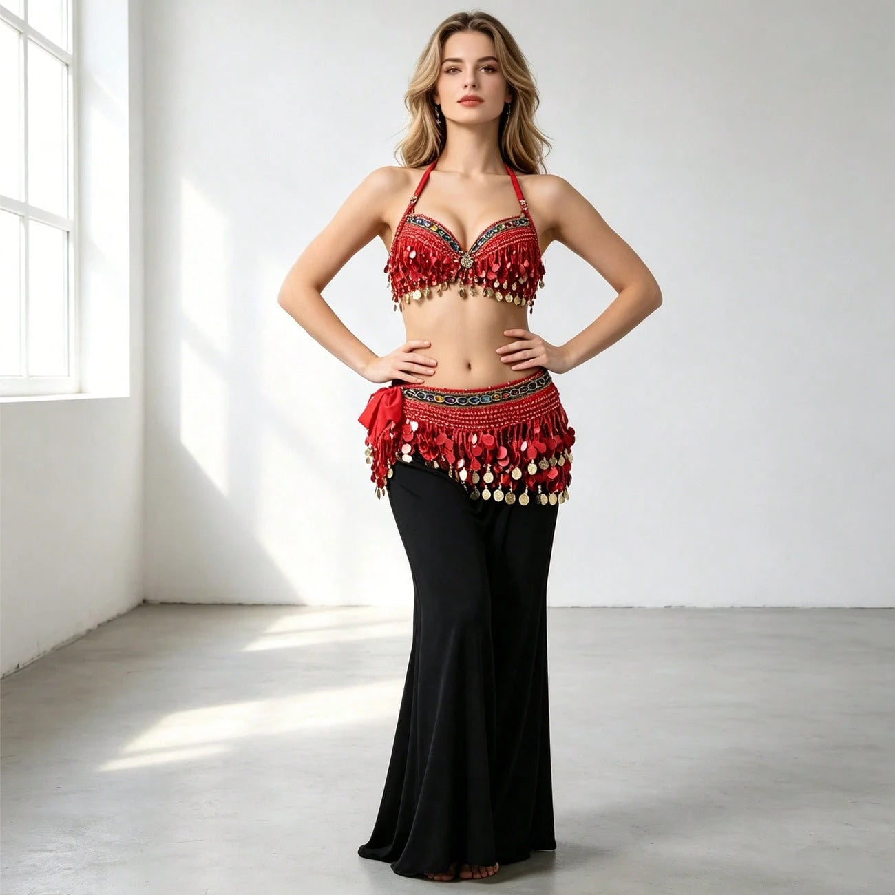 1 Piece Of Belly Dance Costume With Sequins And Tassel Sequins Skirt, Suitable For Festivals, Parties, Nightclubs, Beachwear, Exotic Clothing Decoration, Bohemian, Retro Style,. Each Accessories For W