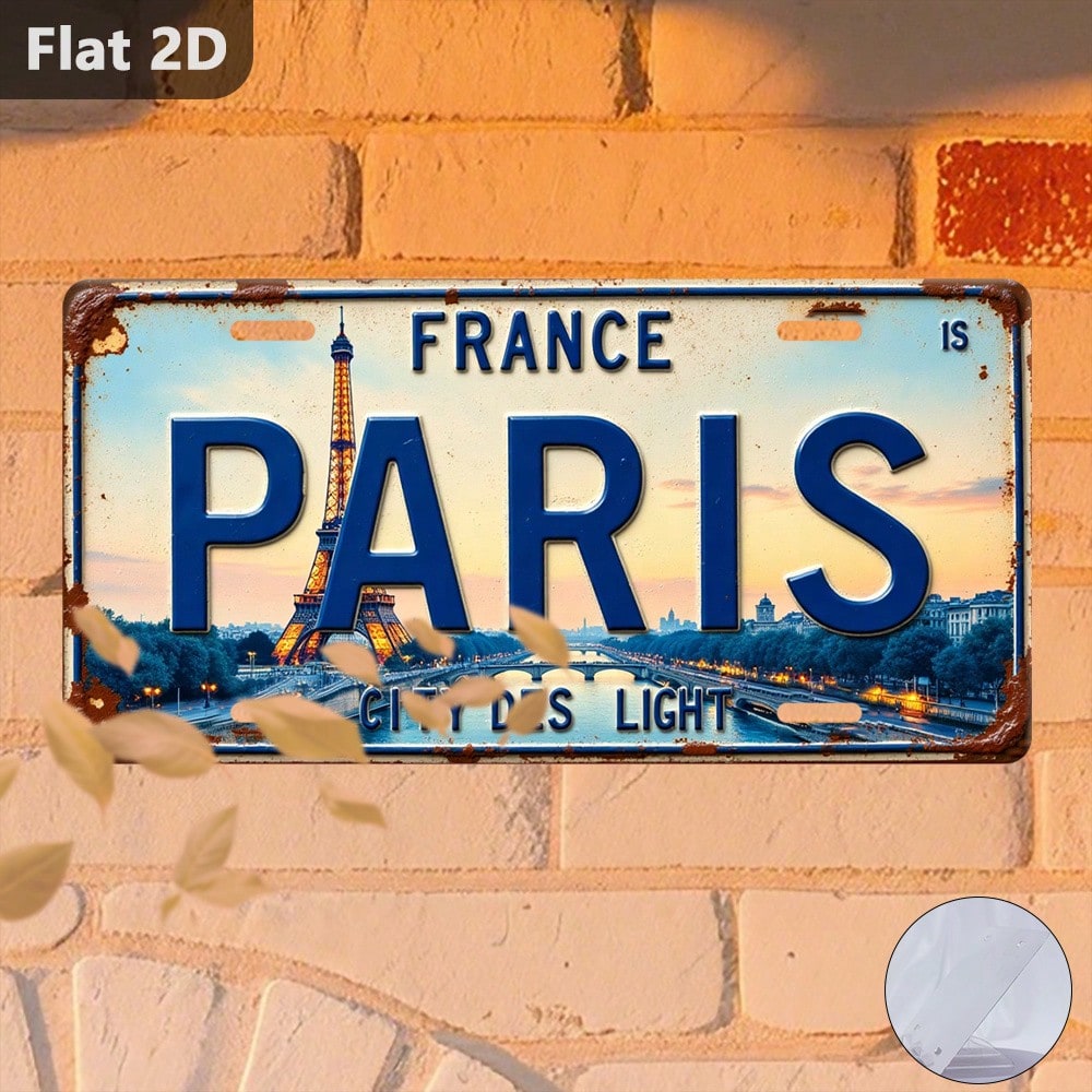 1 Piece Paris Eiffel Tower Theme Aluminum License Plate, 12inch X 6inch, Travel Souvenir, Car Stuff, Garage Decor, Wall Decor, Wall Decor, Room Decor, Car Accesssories, Home Decor, Car Acessesories>Es