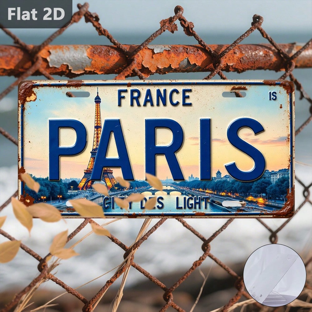 1 Piece Paris Eiffel Tower Theme Aluminum License Plate, 12inch X 6inch, Travel Souvenir, Car Stuff, Garage Decor, Wall Decor, Wall Decor, Room Decor, Car Accesssories, Home Decor, Car Acessesories>Es