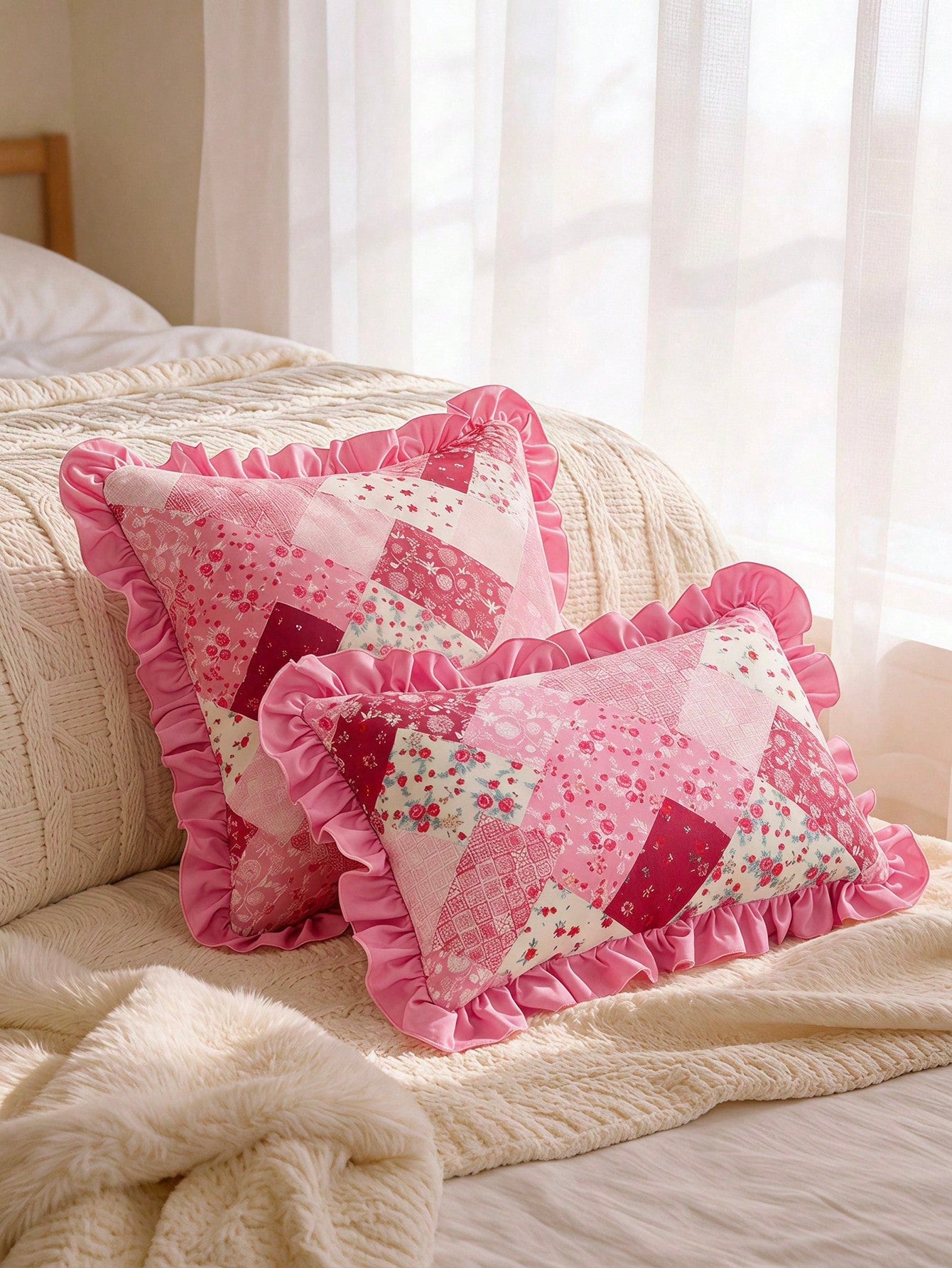1 Piece, Retro Patchwork Ruffle Edge Pillow Cover, Ambient Flower Cushion Cover, Sofa Bedroom Home Decoration 30 * 50cm/45 * 45cm 3 Optional