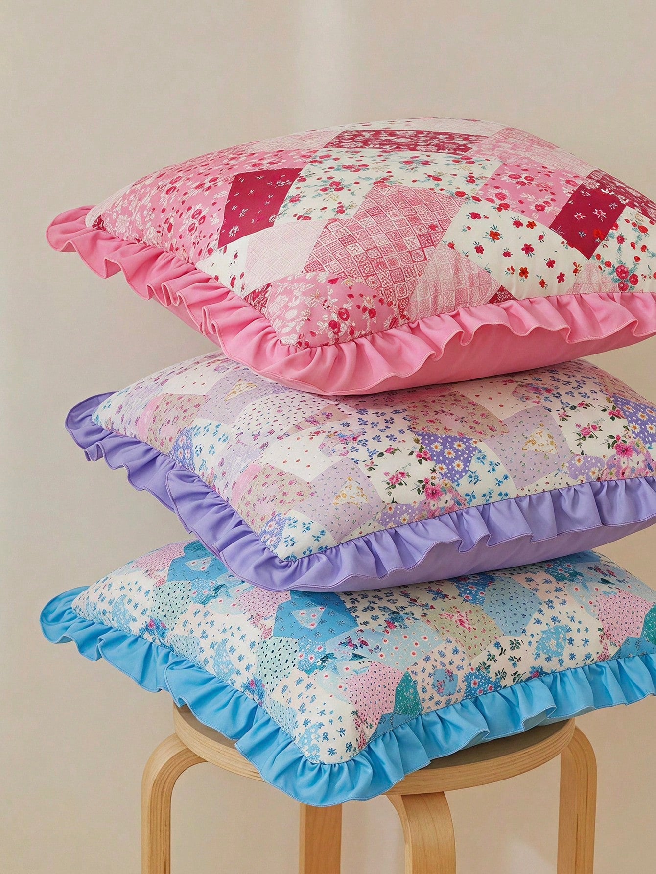 1 Piece, Retro Patchwork Ruffle Edge Pillow Cover, Ambient Flower Cushion Cover, Sofa Bedroom Home Decoration 30 * 50cm/45 * 45cm 3 Optional