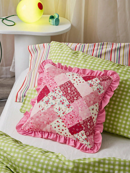 1 Piece, Retro Patchwork Ruffle Edge Pillow Cover, Ambient Flower Cushion Cover, Sofa Bedroom Home Decoration 30 * 50cm/45 * 45cm 3 Optional