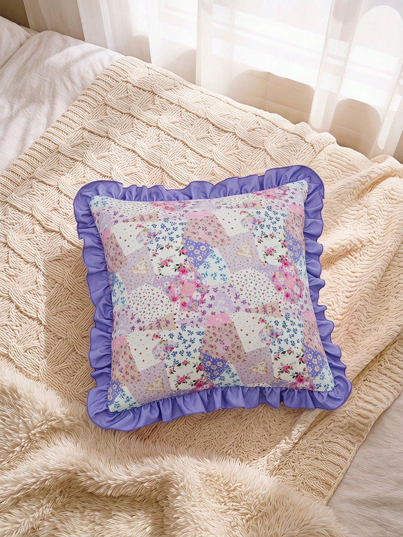 1 Piece, Retro Patchwork Ruffle Edge Pillow Cover, Ambient Flower Cushion Cover, Sofa Bedroom Home Decoration 30 * 50cm/45 * 45cm 3 Optional