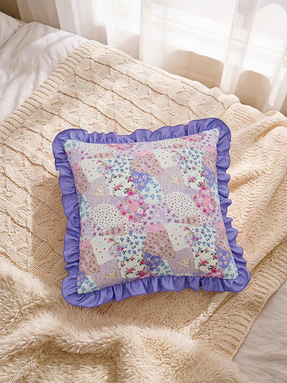 1 Piece, Retro Patchwork Ruffle Edge Pillow Cover, Ambient Flower Cushion Cover, Sofa Bedroom Home Decoration 30 * 50cm/45 * 45cm 3 Optional