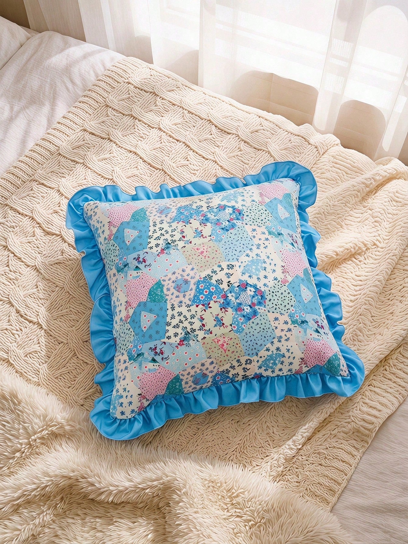 1 Piece, Retro Patchwork Ruffle Edge Pillow Cover, Ambient Flower Cushion Cover, Sofa Bedroom Home Decoration 30 * 50cm/45 * 45cm 3 Optional